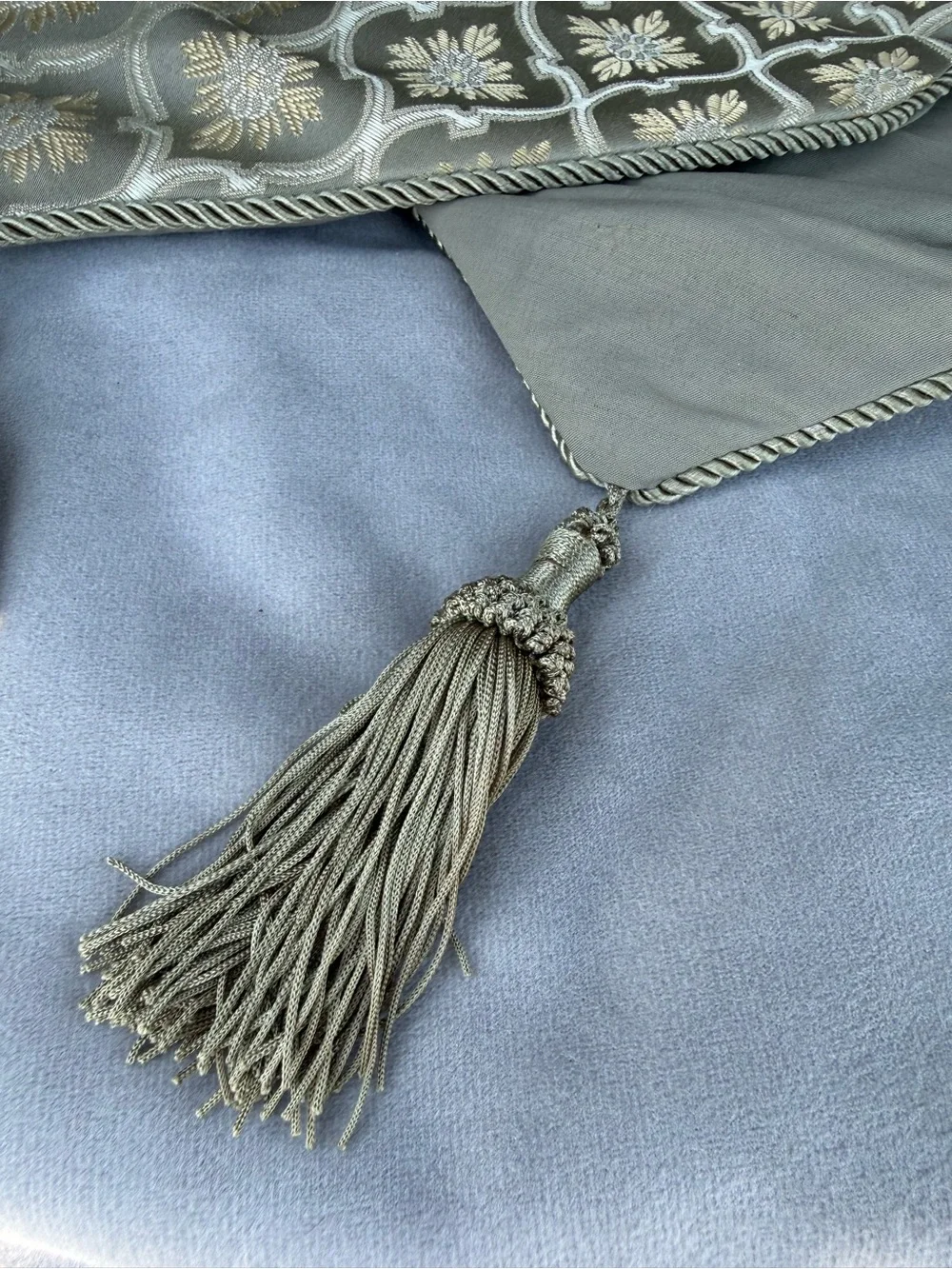 Vintage Gold Jacquard Damask Table Runner 72” with Bullion Tassels & Trim